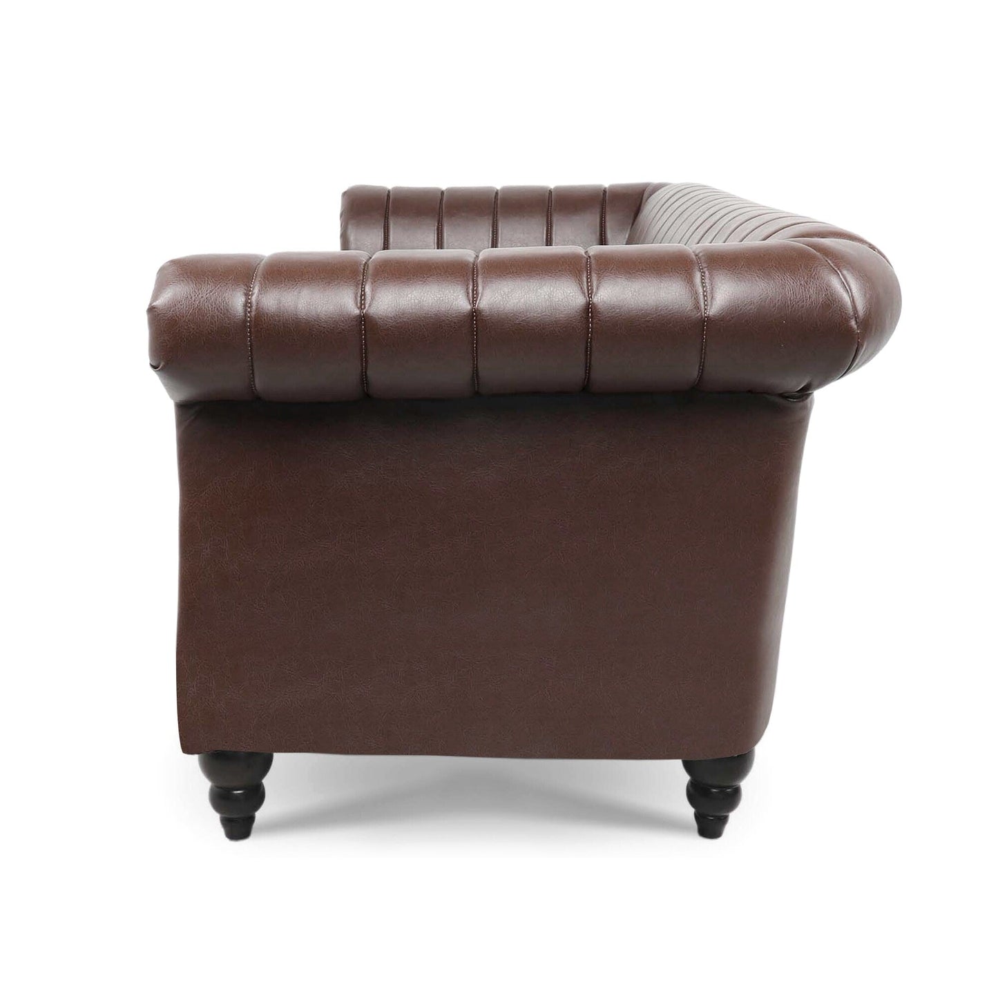Modern 3 Seat Upholstered Couch, 83.46 PU Leather Rolled Arm Chesterfield Sofa for Living Room and Apartment