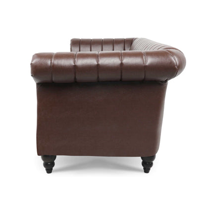 Modern 3 Seat Upholstered Couch, 83.46 PU Leather Rolled Arm Chesterfield Sofa for Living Room and Apartment