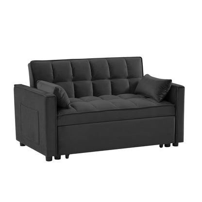 Modern 3 in 1 Convertible Velvet Loveseat Futon Sofa Couch with Pullout Bed