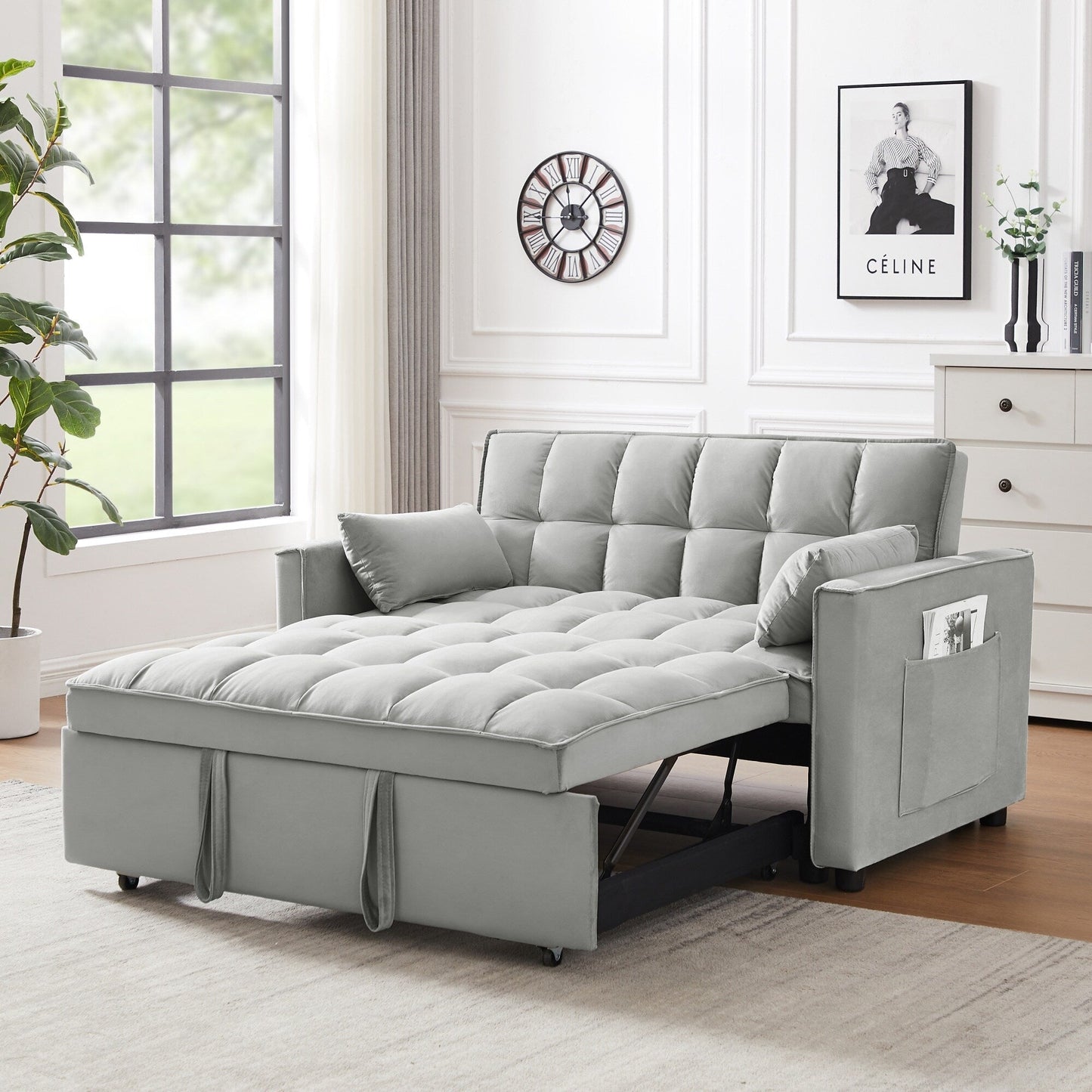Modern 3 in 1 Convertible Velvet Loveseat Futon Sofa Couch with Pullout Bed