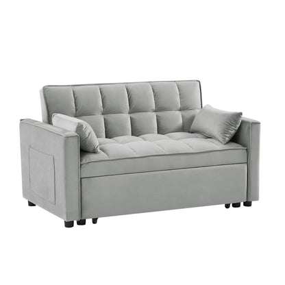Modern 3 in 1 Convertible Velvet Loveseat Futon Sofa Couch with Pullout Bed