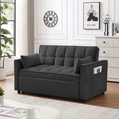 Modern 3 in 1 Convertible Velvet Loveseat Futon Sofa Couch with Pullout Bed