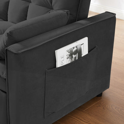 Modern 3 in 1 Convertible Velvet Loveseat Futon Sofa Couch with Pullout Bed