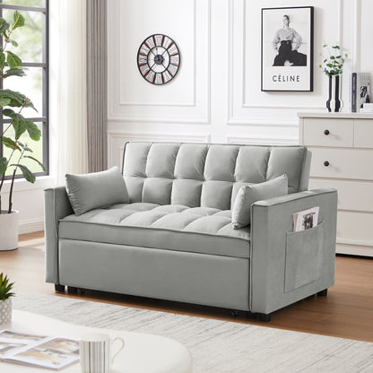 Modern 3 in 1 Convertible Velvet Loveseat Futon Sofa Couch with Pullout Bed