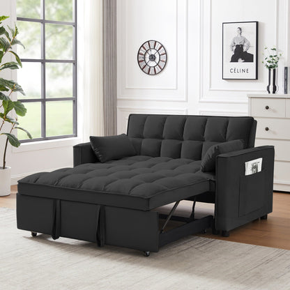 Modern 3 in 1 Convertible Velvet Loveseat Futon Sofa Couch with Pullout Bed