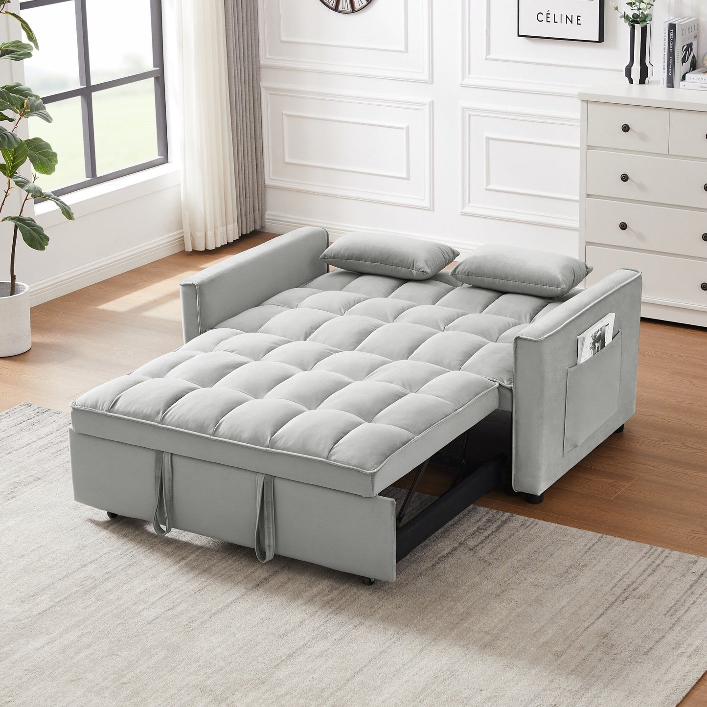 Modern 3 in 1 Convertible Velvet Loveseat Futon Sofa Couch with Pullout Bed