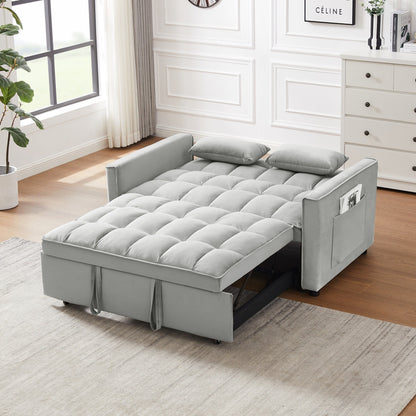 Modern 3 in 1 Convertible Velvet Loveseat Futon Sofa Couch with Pullout Bed