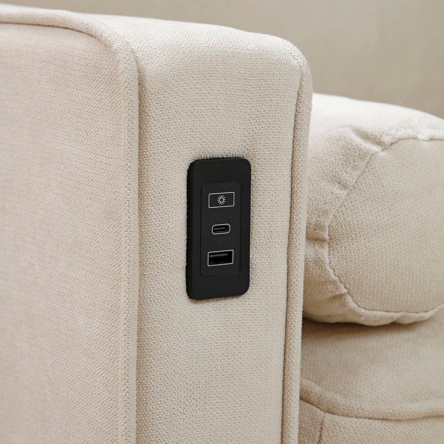 Modern 75.2 Linen 3-seater Sofa with LED Lights and 2 USB Ports for Living Room