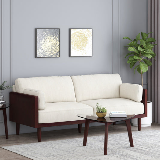 Modern 77.25 3-seater Sofa with Wood Legs and Exposed Wood Frame for Living Room