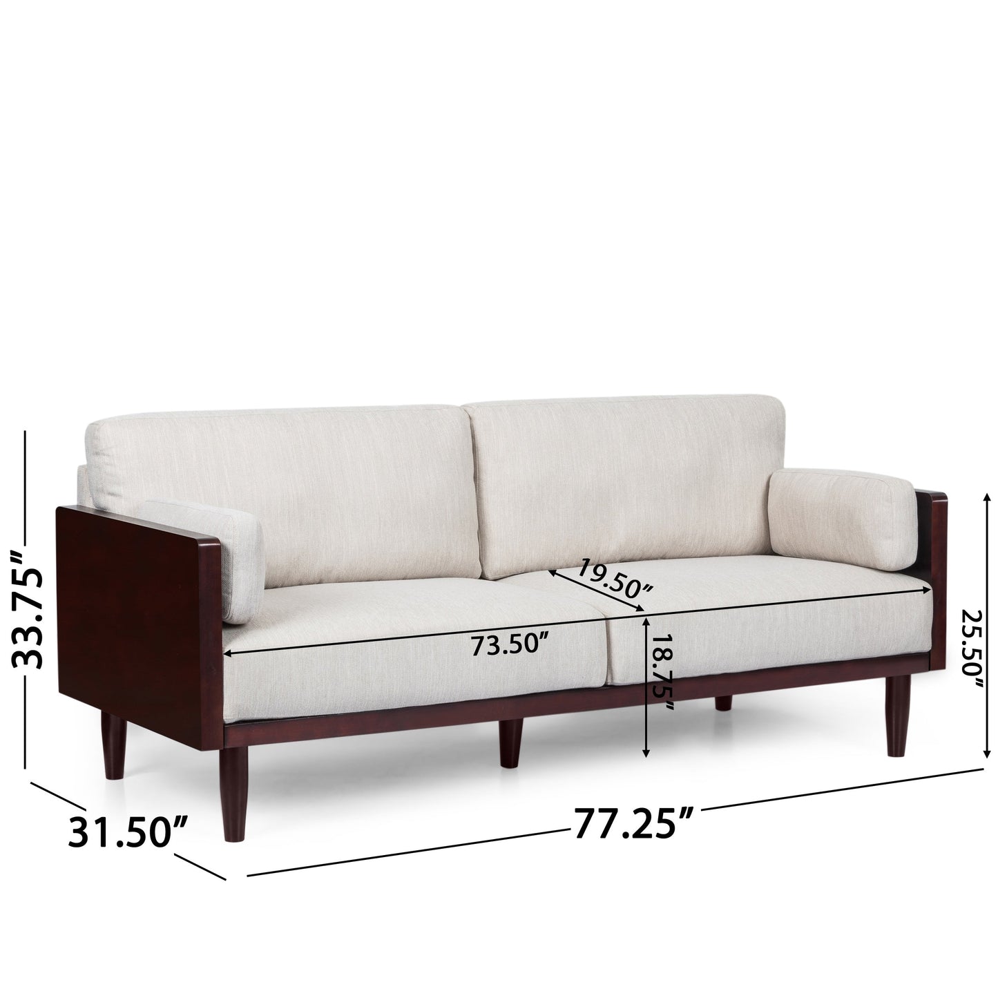 Modern 77.25 3-seater Sofa with Wood Legs and Exposed Wood Frame for Living Room