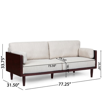 Modern 77.25 3-seater Sofa with Wood Legs and Exposed Wood Frame for Living Room