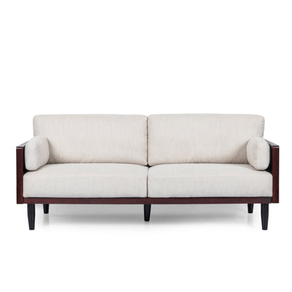 Modern 77.25 3-seater Sofa with Wood Legs and Exposed Wood Frame for Living Room