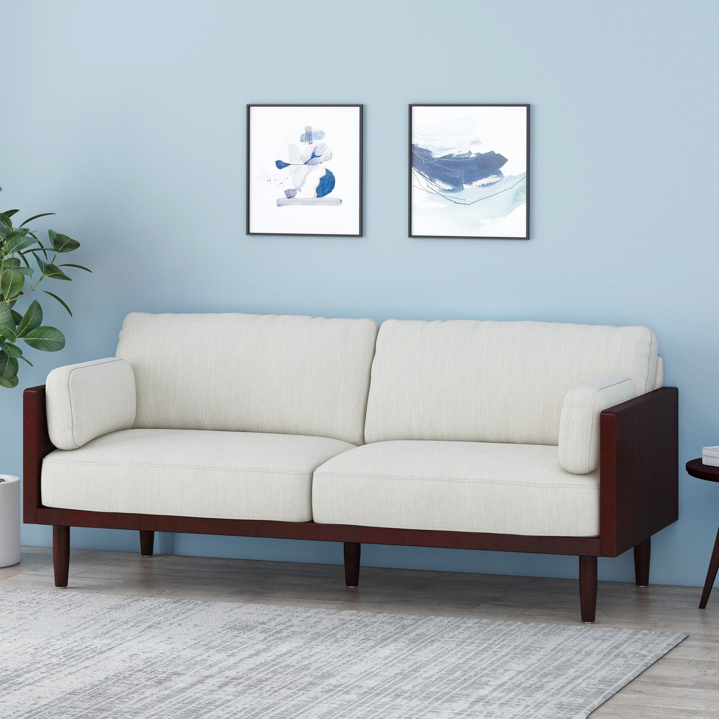 Modern 77.25 3-seater Sofa with Wood Legs and Exposed Wood Frame for Living Room
