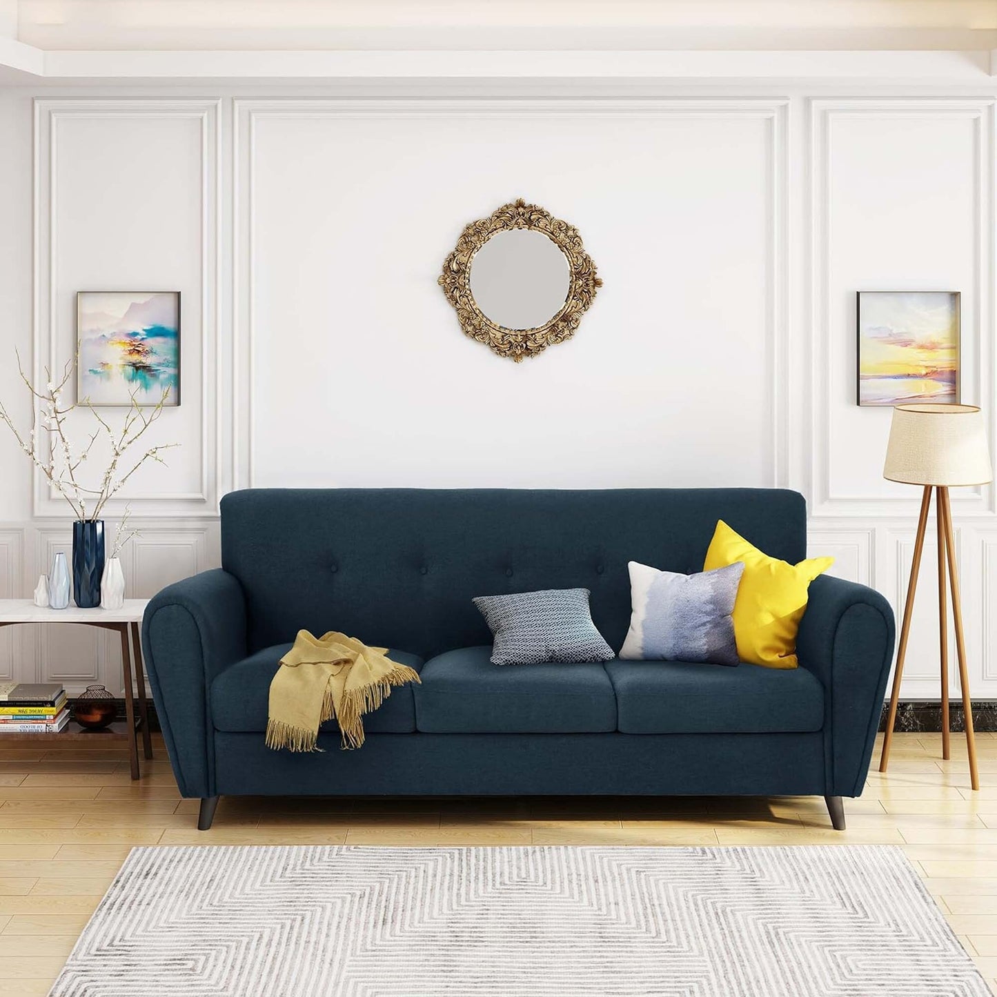 Modern 78.5 3-seater Sofa with Wood Legs and Plywood wooden frame for Living Room