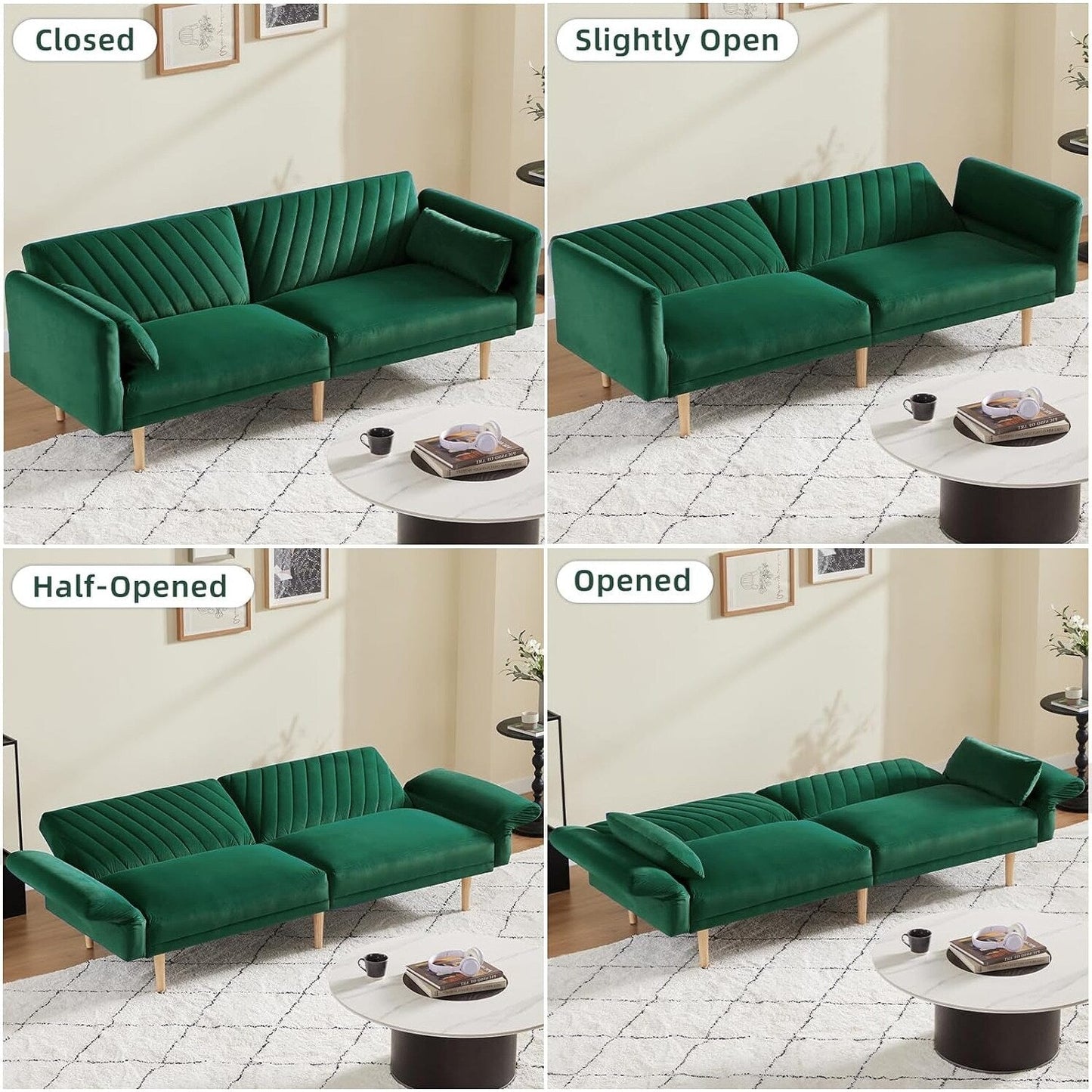 Modern 78 Loveseat Futon Convertible Sofa Bed with 2 Pillows and Backrest for Living Room