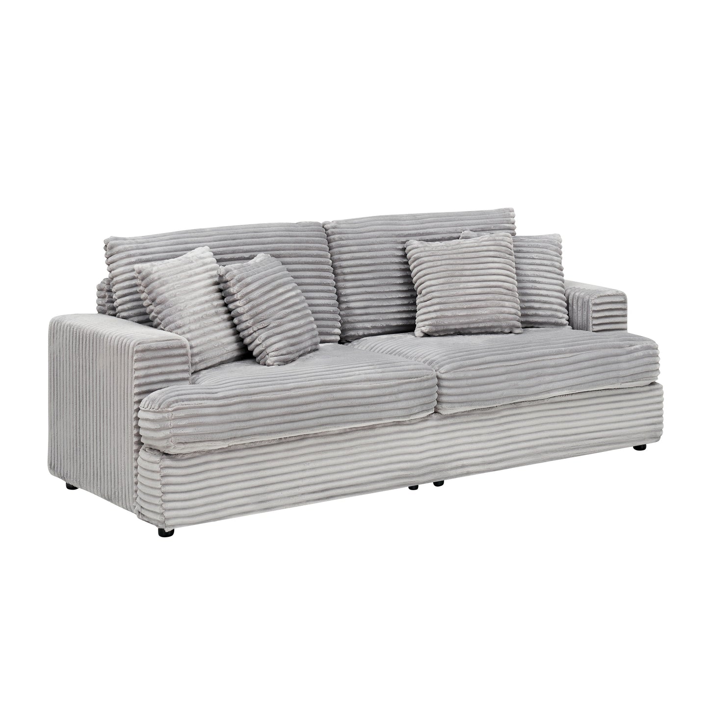 Modern 79.3 Upholstered Couch, Corduroy 3 Seat Sofa with 4 Toss Pillows for Living Room and Apartment