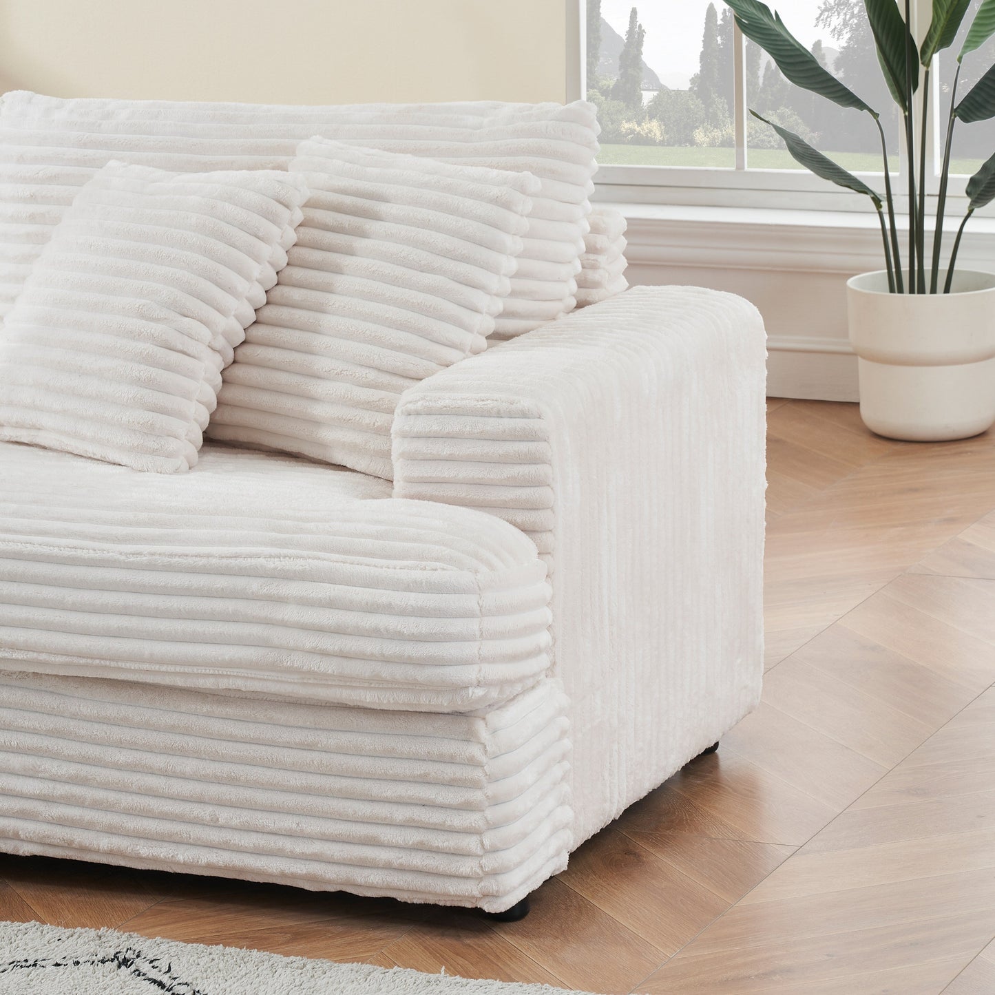 Modern 79.3 Upholstered Couch, Corduroy 3 Seat Sofa with 4 Toss Pillows for Living Room and Apartment