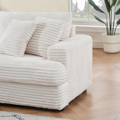 Modern 79.3 Upholstered Couch, Corduroy 3 Seat Sofa with 4 Toss Pillows for Living Room and Apartment