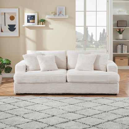 Modern 79.3 Upholstered Couch, Corduroy 3 Seat Sofa with 4 Toss Pillows for Living Room and Apartment