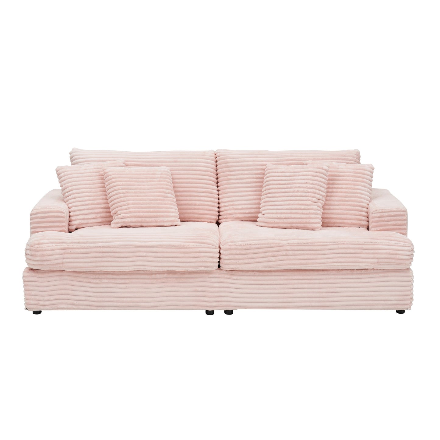 Modern 79.3 Upholstered Couch, Corduroy 3 Seat Sofa with 4 Toss Pillows for Living Room and Apartment
