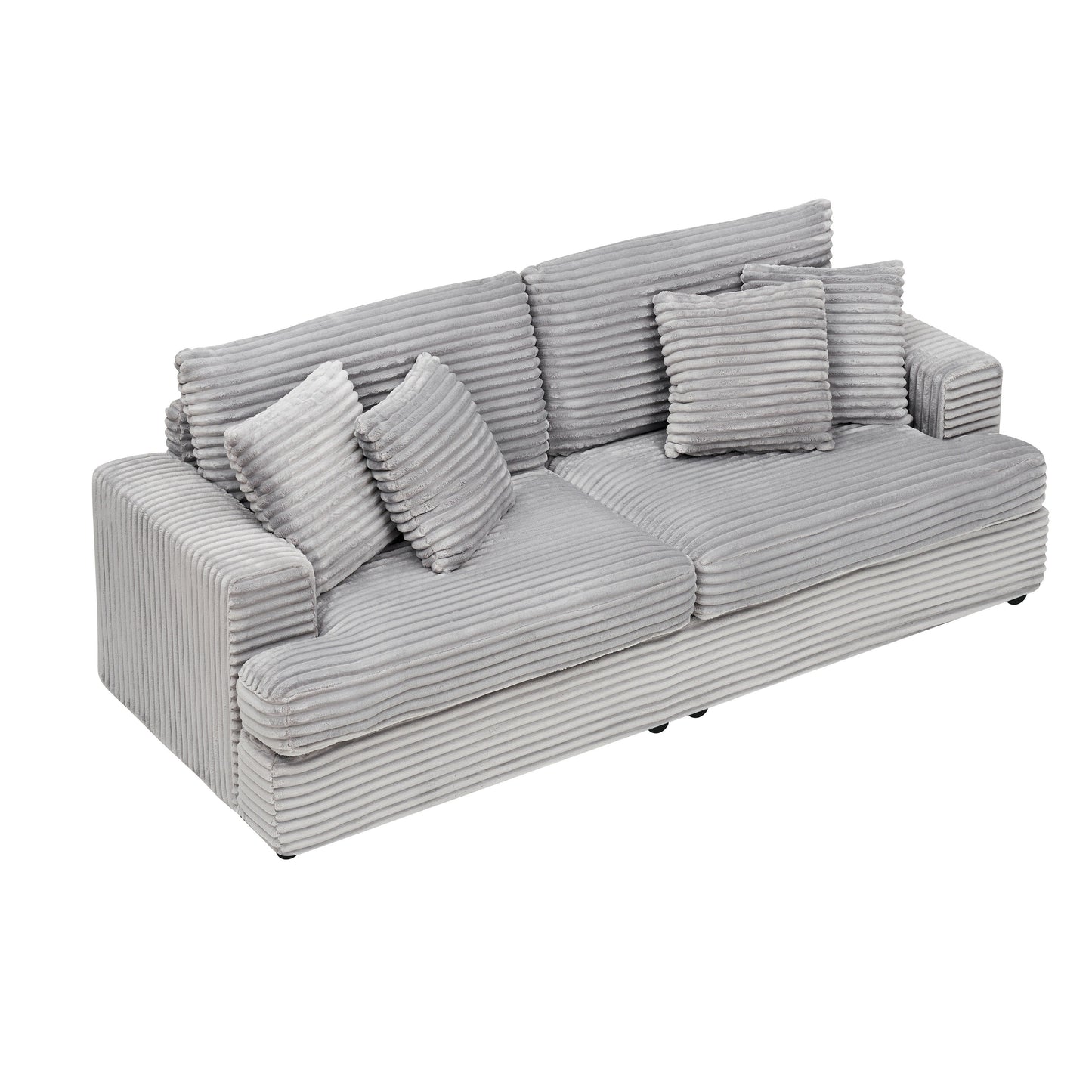 Modern 79.3 Upholstered Couch, Corduroy 3 Seat Sofa with 4 Toss Pillows for Living Room and Apartment