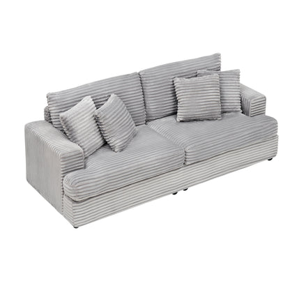 Modern 79.3 Upholstered Couch, Corduroy 3 Seat Sofa with 4 Toss Pillows for Living Room and Apartment