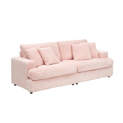 Modern 79.3 Upholstered Couch, Corduroy 3 Seat Sofa with 4 Toss Pillows for Living Room and Apartment