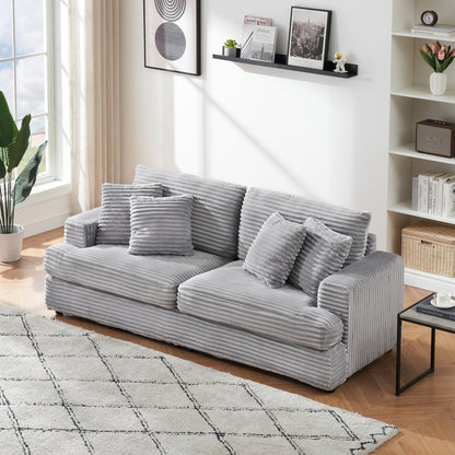 Modern 79.3 Upholstered Couch, Corduroy 3 Seat Sofa with 4 Toss Pillows for Living Room and Apartment