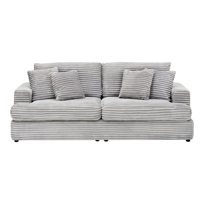 Modern 79.3 Upholstered Couch, Corduroy 3 Seat Sofa with 4 Toss Pillows for Living Room and Apartment