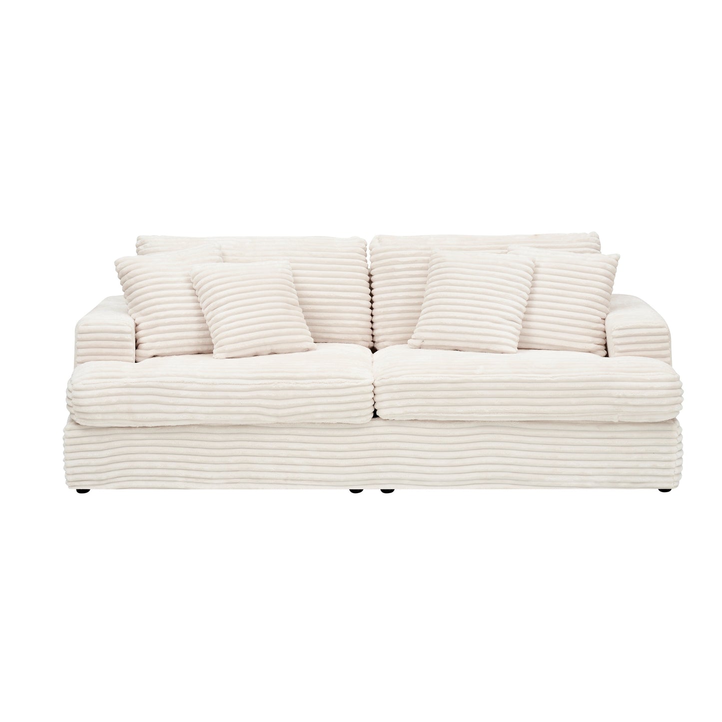 Modern 79.3 Upholstered Couch, Corduroy 3 Seat Sofa with 4 Toss Pillows for Living Room and Apartment