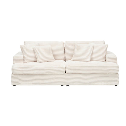Modern 79.3 Upholstered Couch, Corduroy 3 Seat Sofa with 4 Toss Pillows for Living Room and Apartment