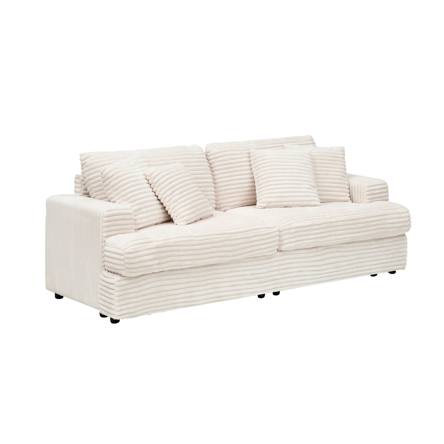 Modern 79.3 Upholstered Couch, Corduroy 3 Seat Sofa with 4 Toss Pillows for Living Room and Apartment
