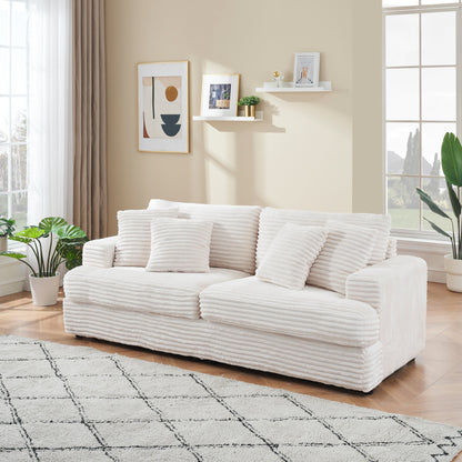 Modern 79.3 Upholstered Couch, Corduroy 3 Seat Sofa with 4 Toss Pillows for Living Room and Apartment