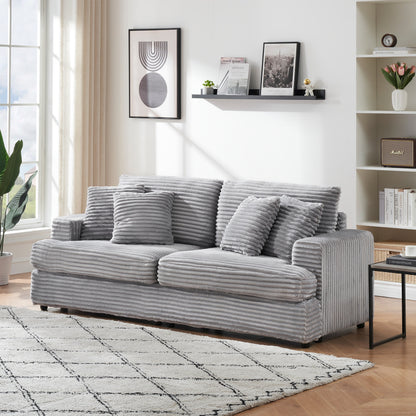 Modern 79.3 Upholstered Couch, Corduroy 3 Seat Sofa with 4 Toss Pillows for Living Room and Apartment