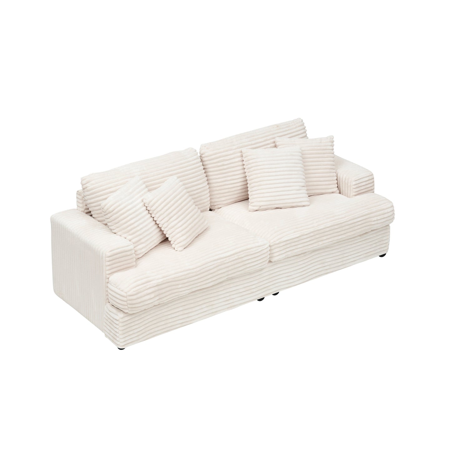 Modern 79.3 Upholstered Couch, Corduroy 3 Seat Sofa with 4 Toss Pillows for Living Room and Apartment