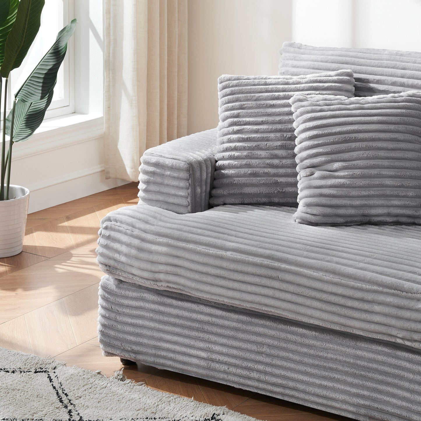 Modern 79.3 Upholstered Couch, Corduroy 3 Seat Sofa with 4 Toss Pillows for Living Room and Apartment