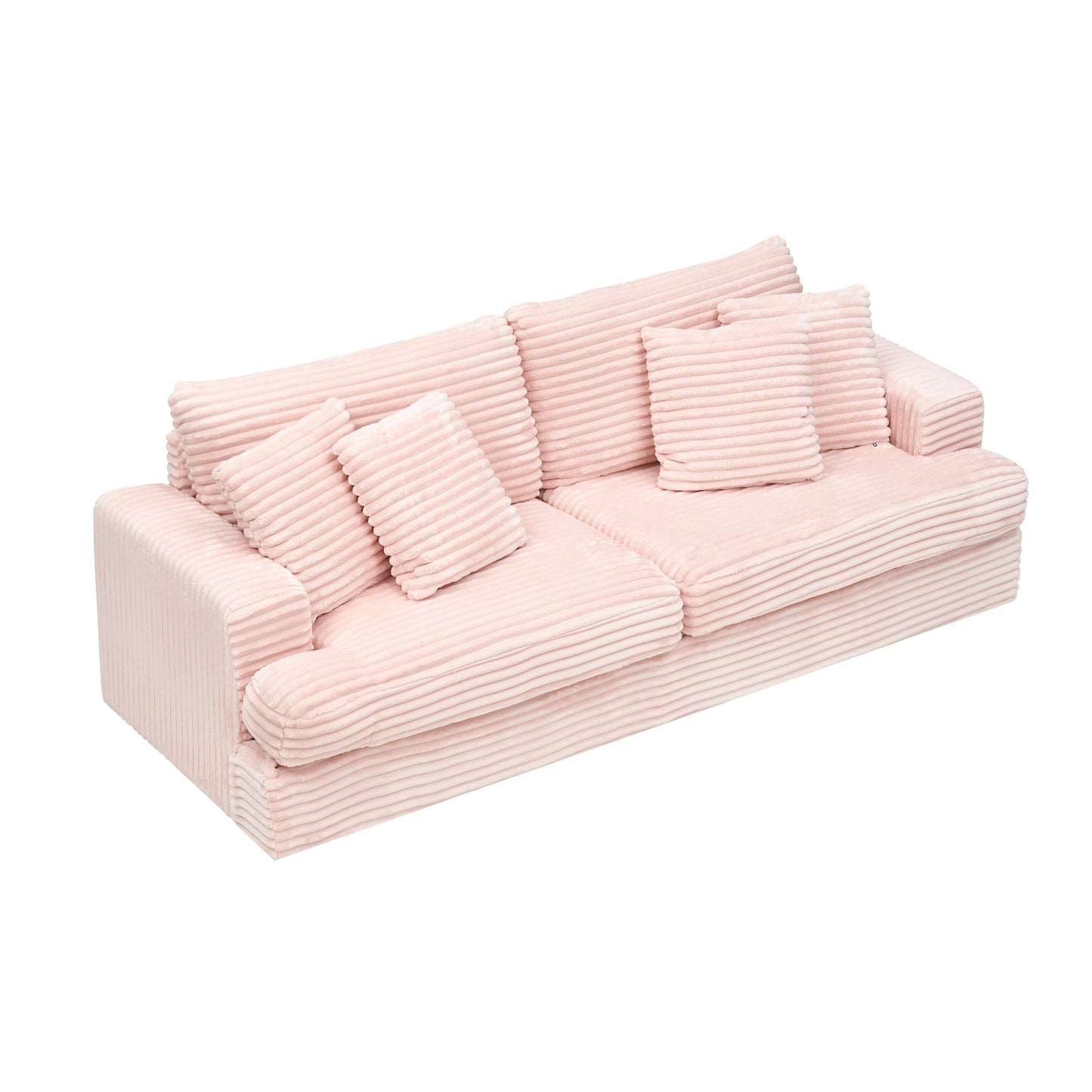 Modern 79.3 Upholstered Couch, Corduroy 3 Seat Sofa with 4 Toss Pillows for Living Room and Apartment