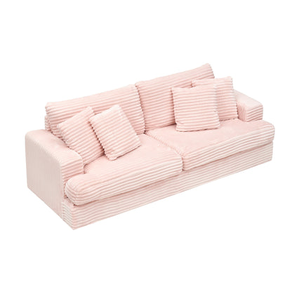 Modern 79.3 Upholstered Couch, Corduroy 3 Seat Sofa with 4 Toss Pillows for Living Room and Apartment