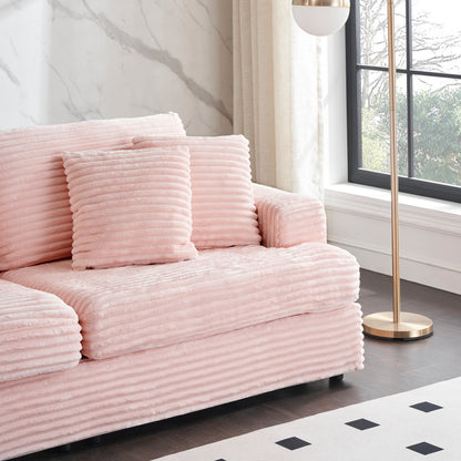 Modern 79.3 Upholstered Couch, Corduroy 3 Seat Sofa with 4 Toss Pillows for Living Room and Apartment