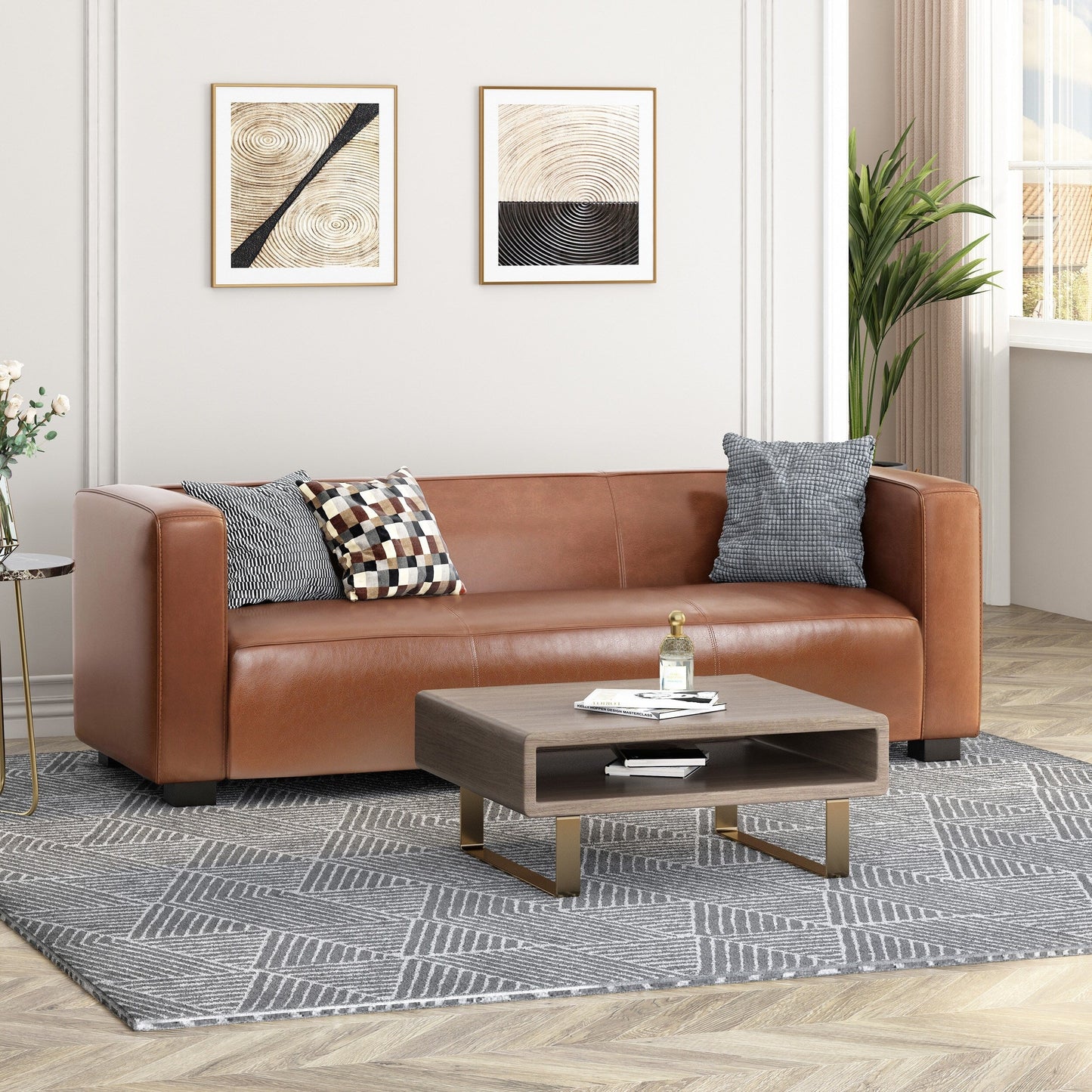 Modern 80.25 3-seater Tuxedo Arms Sofa with Birch Wood Legs for Living Room