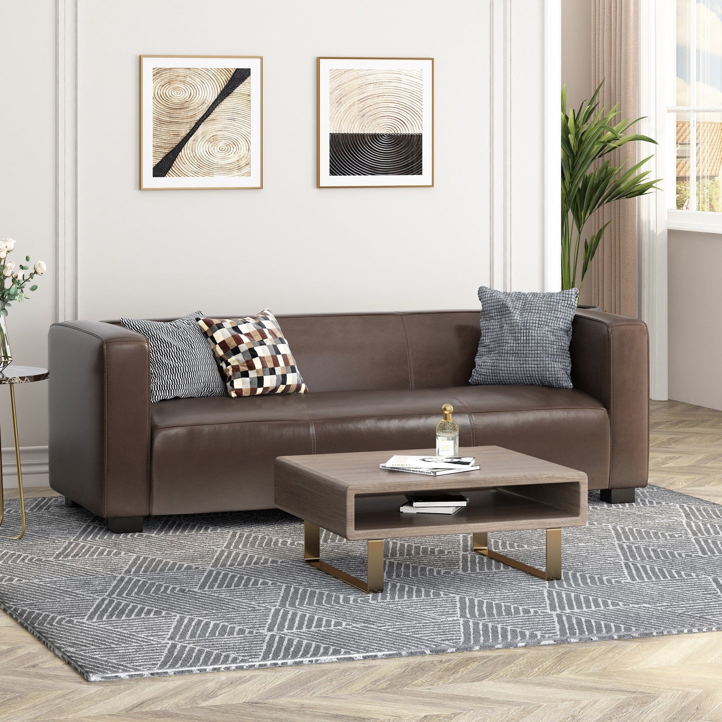 Modern 80.25 3-seater Tuxedo Arms Sofa with Birch Wood Legs for Living Room