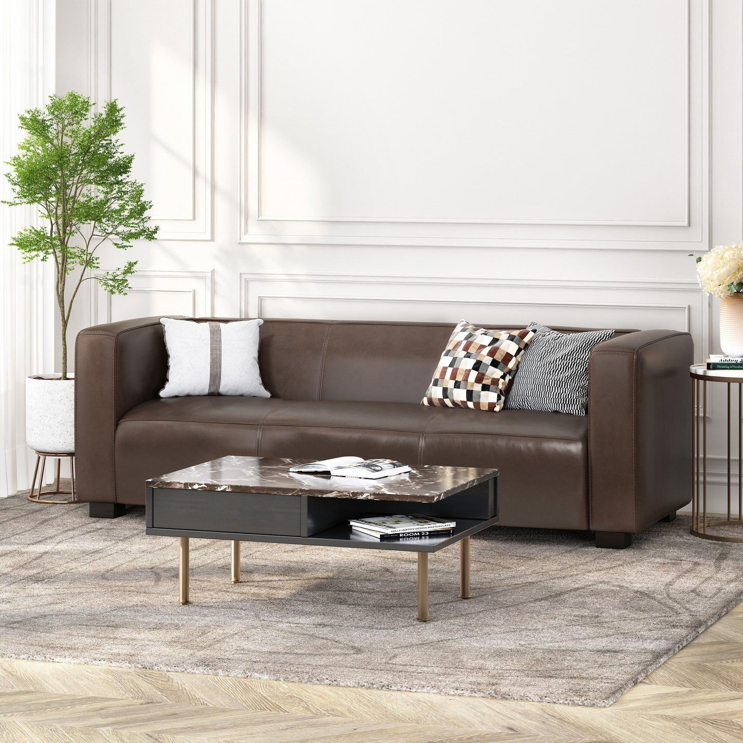 Modern 80.25 3-seater Tuxedo Arms Sofa with Birch Wood Legs for Living Room
