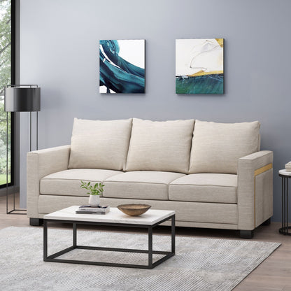 Modern 80.25 3-seater Upholstered Sofa with Pillows amd Wood Legs for Living Room