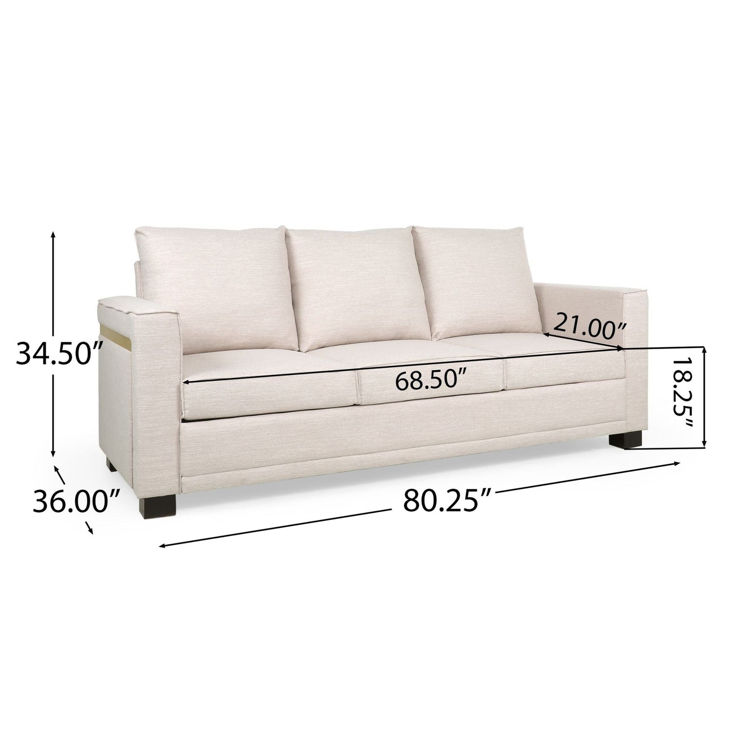 Modern 80.25 3-seater Upholstered Sofa with Pillows amd Wood Legs for Living Room