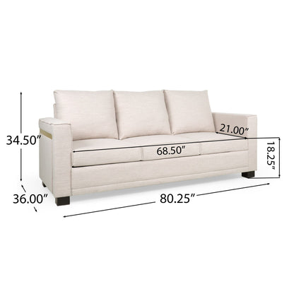 Modern 80.25 3-seater Upholstered Sofa with Pillows amd Wood Legs for Living Room