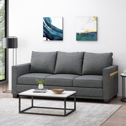 Modern 80.25 3-seater Upholstered Sofa with Pillows amd Wood Legs for Living Room