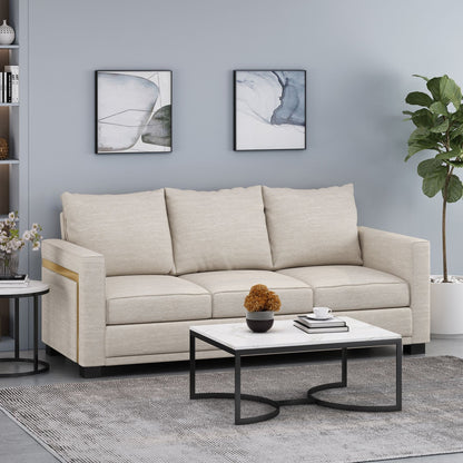 Modern 80.25 3-seater Upholstered Sofa with Pillows amd Wood Legs for Living Room