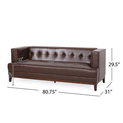 Modern 80.75 Button Tufted 3-seater Sofa with Wood Legs for Living Room