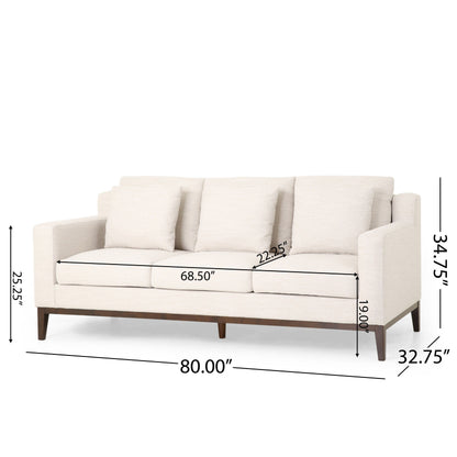 Modern 80 3-seater Sofa with Wood Legs and Matching Pillows for Living Room