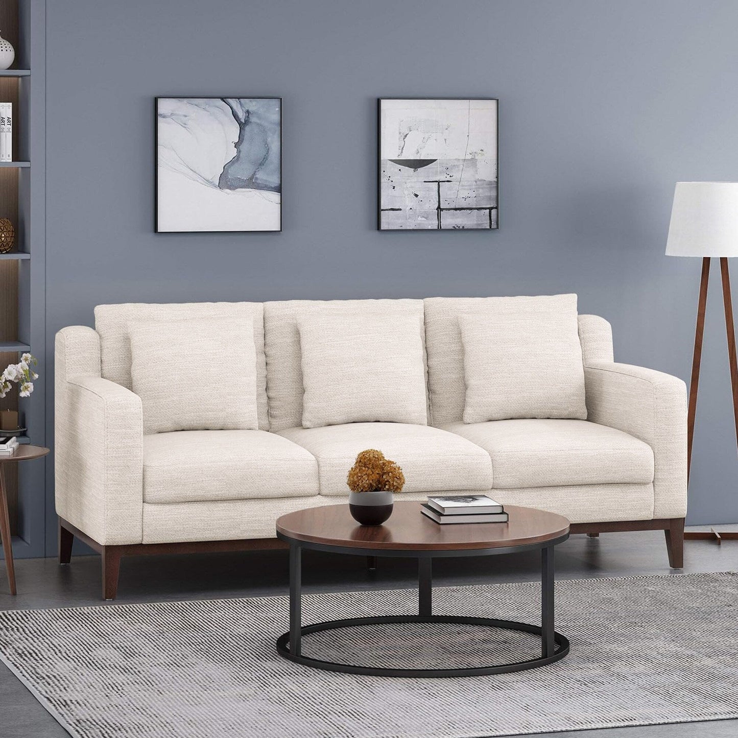Modern 80 3-seater Sofa with Wood Legs and Matching Pillows for Living Room